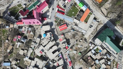 Drone stock footage of Naran town surrounded by mountains in northern Pakistan | Scenic aerial view | FPV 4K HD video | nature travel landscape | cinematic valley drone shot | tourism content