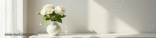 Wallpaper Mural Simple white flower arrangement in vase on dresser , minimalist, interior design, home decor Torontodigital.ca