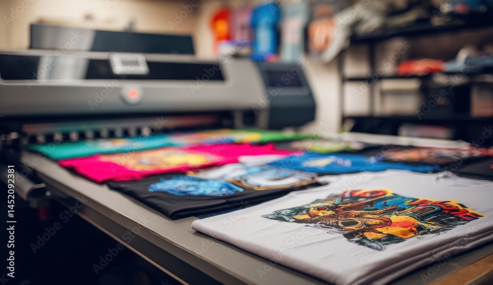 Digital Textile Printing, Vibrant Designs on T-shirts using Advanced Technology for Custom Apparel Production. Digital Textile Printing, Vibrant Designs on T-shirts using Advanced Technology for Custom Apparel Production.