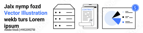 Free Download Server stack, signed digital contract on tablet, pie chart with financial symbol, and placeholder text. Ideal for technology, finance, legal services, business solutions, data management analytics - GFXLoad