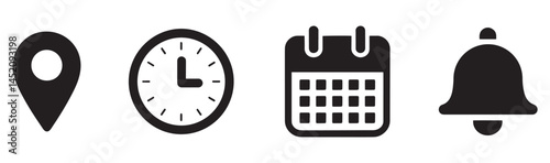 Location, time, calendar and notification icon set.
