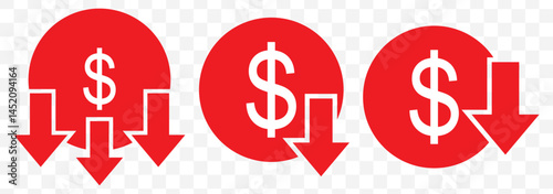 Red cost reduce icon vector. cost reduce sign icon for web site on Transparent Background. EPS 10.