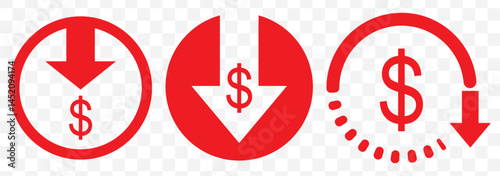 Red cost reduce icon vector. cost reduce sign icon for web site on Transparent Background. EPS 10.