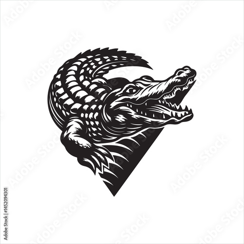 Crocodile Silhouette Clipart | Aggressive Reptile Outline on White Background
