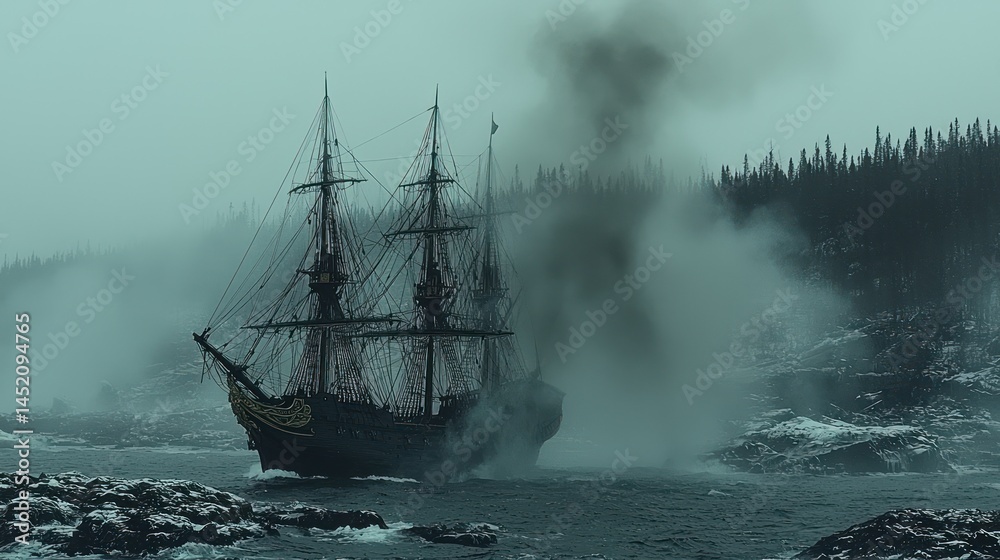 Fototapeta premium Sailing ship in a storm