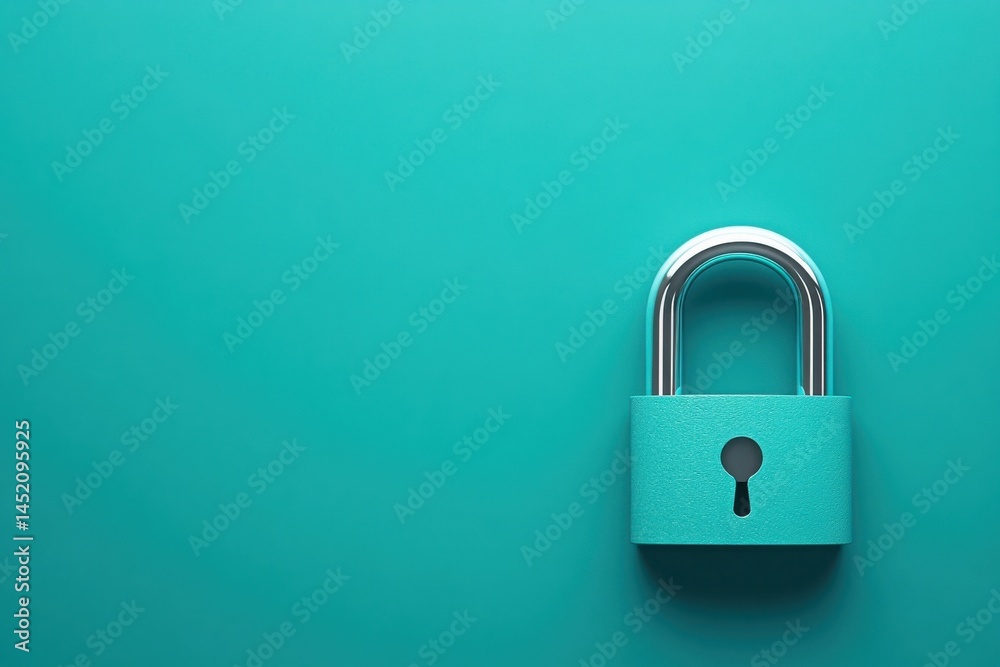 Fototapeta premium Teal Padlock on a Teal Background Security and Protection Concept