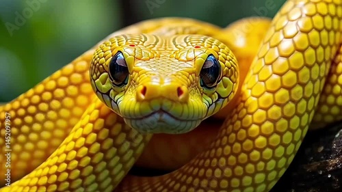 Close up of a vibrant purple and orange snake on rocks, World Snake Day Concept, Animation Motion Graphic Video 