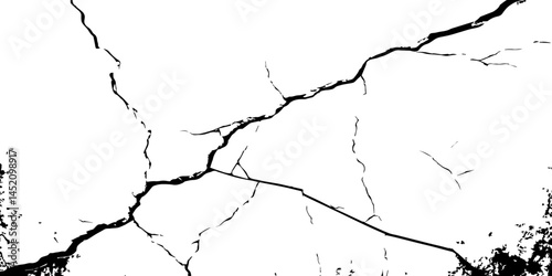 Cracked Surface Grunge Texture Vector. Grunge design crack texture background.  Black Isolated on White Background. Distressed black texture.  Uneven Overlay. Vector Illustration