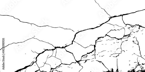 Cracked Surface Grunge Texture Vector. Grunge design crack texture background.  Black Isolated on White Background. Distressed black texture.  Uneven Overlay. Vector Illustration