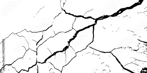 Cracked Surface Grunge Texture Vector. Grunge design crack texture background.  Black Isolated on White Background. Distressed black texture.  Uneven Overlay. Vector Illustration