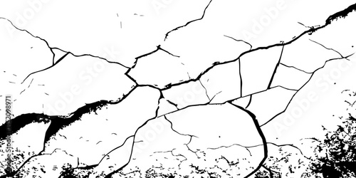 Cracked Surface Grunge Texture Vector. Grunge design crack texture background.  Black Isolated on White Background. Distressed black texture.  Uneven Overlay. Vector Illustration