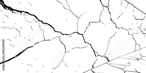 Cracked Surface Grunge Texture Vector. Grunge design crack texture background.  Black Isolated on White Background. Distressed black texture.  Uneven Overlay. Vector Illustration