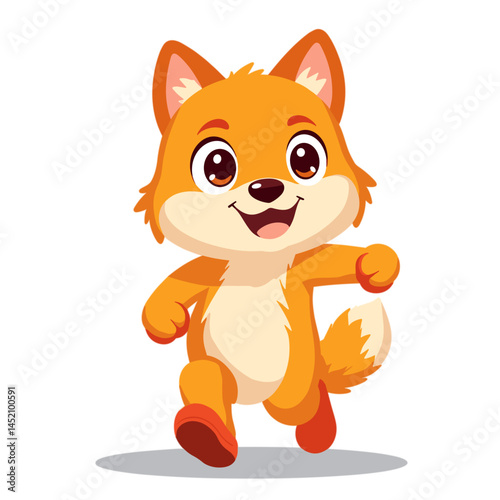Cute cartoon fox happily running with no background