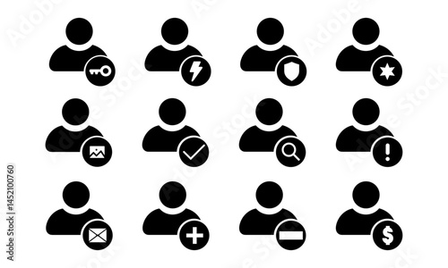 collection of user icons with various symbols representing different functionalities and roles for digital interfaces