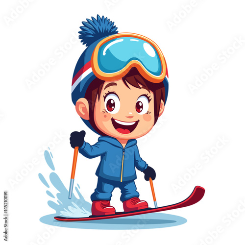 Happy boy skiing on snow against a bright background  