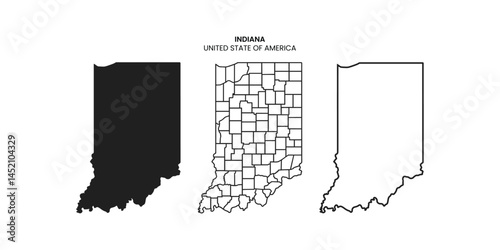 Indiana state silhouette, line style. America illustration, American vector outline isolated on white background