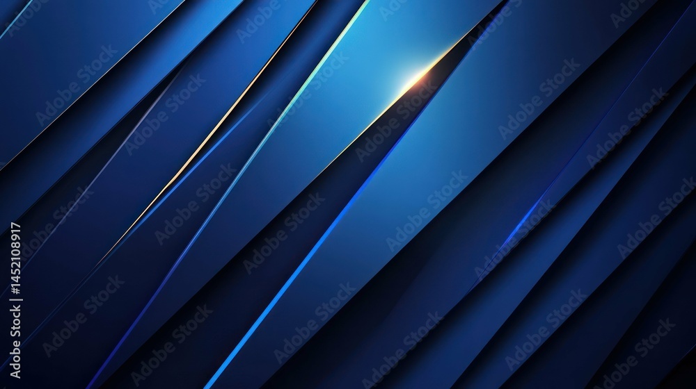 Obraz premium Abstract, blue geometric background with diagonal lines and gradient shadows.