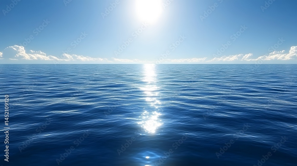 Fototapeta premium Serene Ocean Horizon Sunny Day Seascape Calm Water Blue Sky Cloudscape