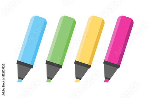 Collection of colored highlighters. Office supply