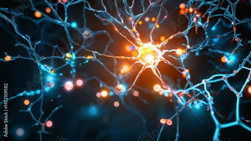 An intricate and vibrant abstract visualization of neuron connections, showcasing synapses in a blue light, perfect for scientific and educational themes.