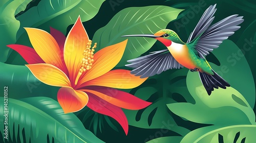 Hummingbird  Tropical Flower.