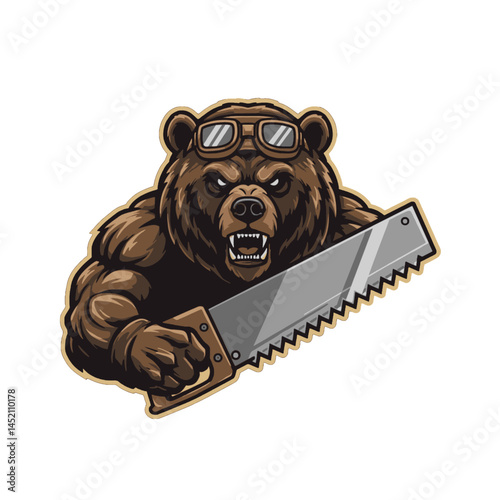 Angry Grizzly Bear with a Saw