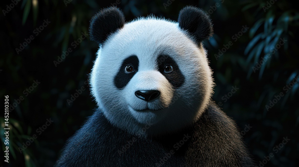 Obraz premium A captivating illustration of a panda face in soft lighting.