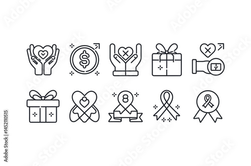 Collection of Charitable and Giving Icons in Outline Style