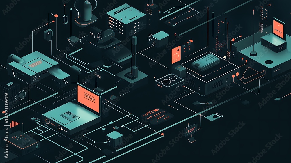 Isometric Tech Network Connection. Isometric Tech Network Connection.