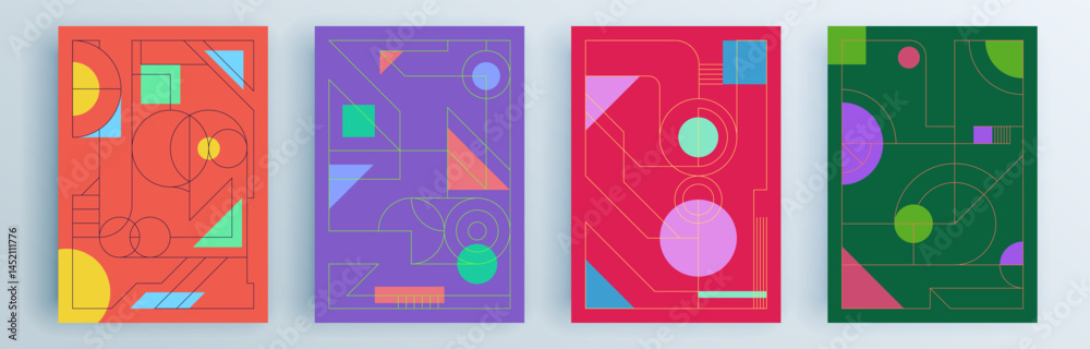 Fototapeta premium Modern abstract covers set, minimal covers design. Colorful geometric background, vector illustration.