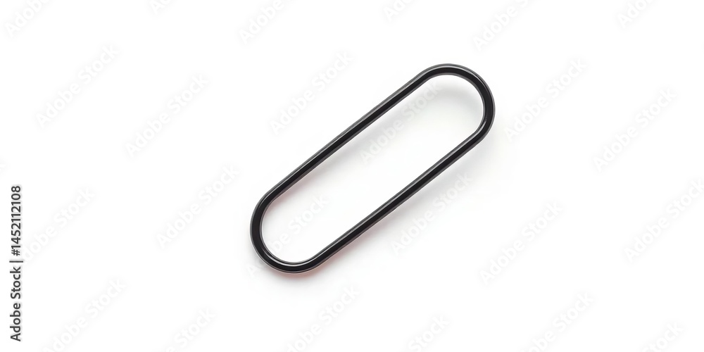 A single black metal paperclip, isolated on a pure white background, isolated, black A single black metal paperclip, isolated on a pure white background, isolated, black