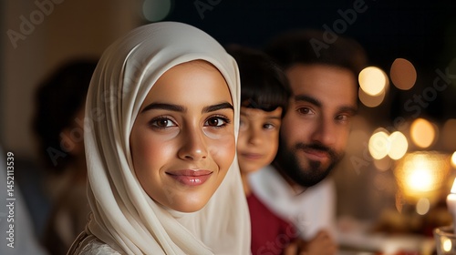 Elegant Middle Eastern family celebrating together with lanterns and sweets joyful cultural celebration of love and belonging 