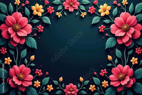 Intricate, vibrant floral pattern, dark background, dark, floral wallpaper