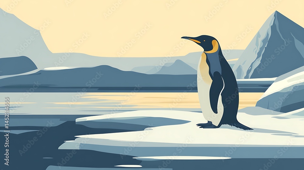 Fototapeta premium King Penguin Antarctic Landscape.