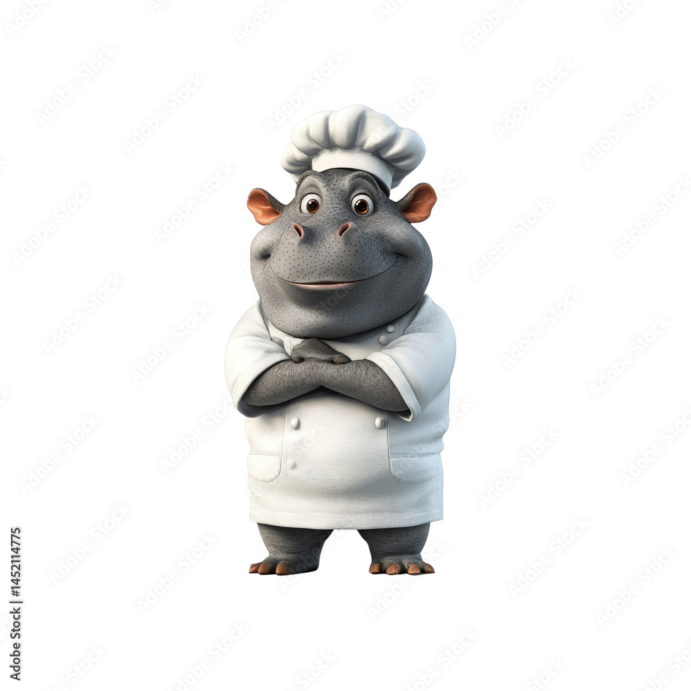 Smiling Hippo Chef in White Uniform, 3D Render Smiling Hippo Chef in White Uniform, 3D Render