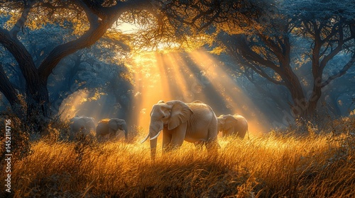 Elephants in golden light