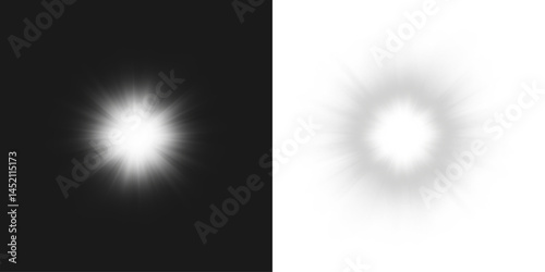  Transparent vector overlay in PNG format featuring sunlight with sun rays and glare including lens flare, light leaks, light transitions. Sun Glare. Star Vector