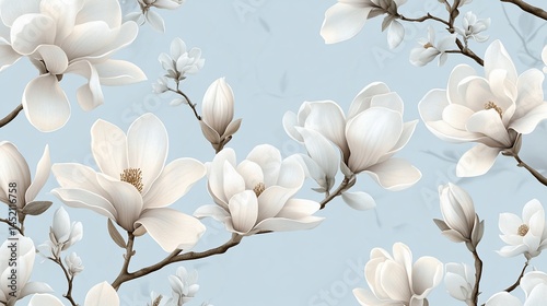 Serene magnolia bloom art against pale blue backdrop