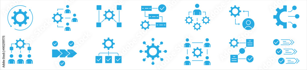 Workflow thin line icon set. Containing hierarchy, mechanism, manager, collaboration, organisation, activity, operation, procedure, planning, process, system arrow, productivity, progress, strategy Workflow thin line icon set. Containing hierarchy, mechanism, manager, collaboration, organisation, activity, operation, procedure, planning, process, system arrow, productivity, progress, strategy