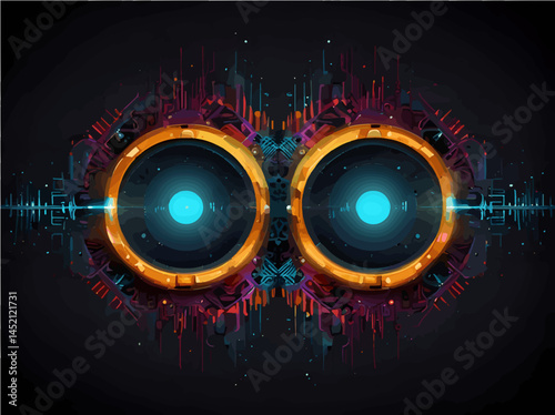 Futuristic Audio Speaker Circuit Art Symmetrical Techno Abstract Design