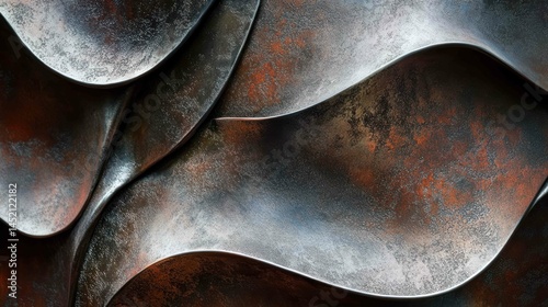 Abstract metal waves with rust and oxidation, textured and decorative.