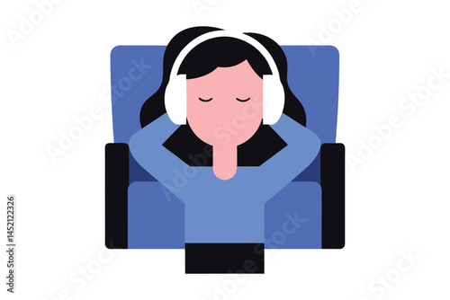 Relaxed Woman Listening to Music with Headphones in a Comfortable Chair