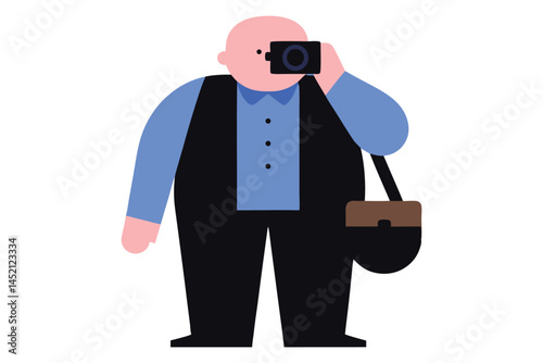Photographer Taking a Photo, Simple Flat Design Illustration