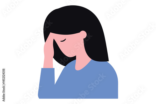 Woman with Headache, Feeling Stressed, Tired, or Anxious - Minimalist Vector Illustration