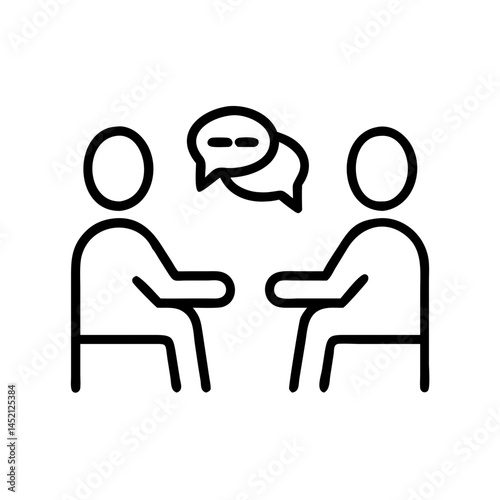 Two people talking icon in minimal black line style on white background