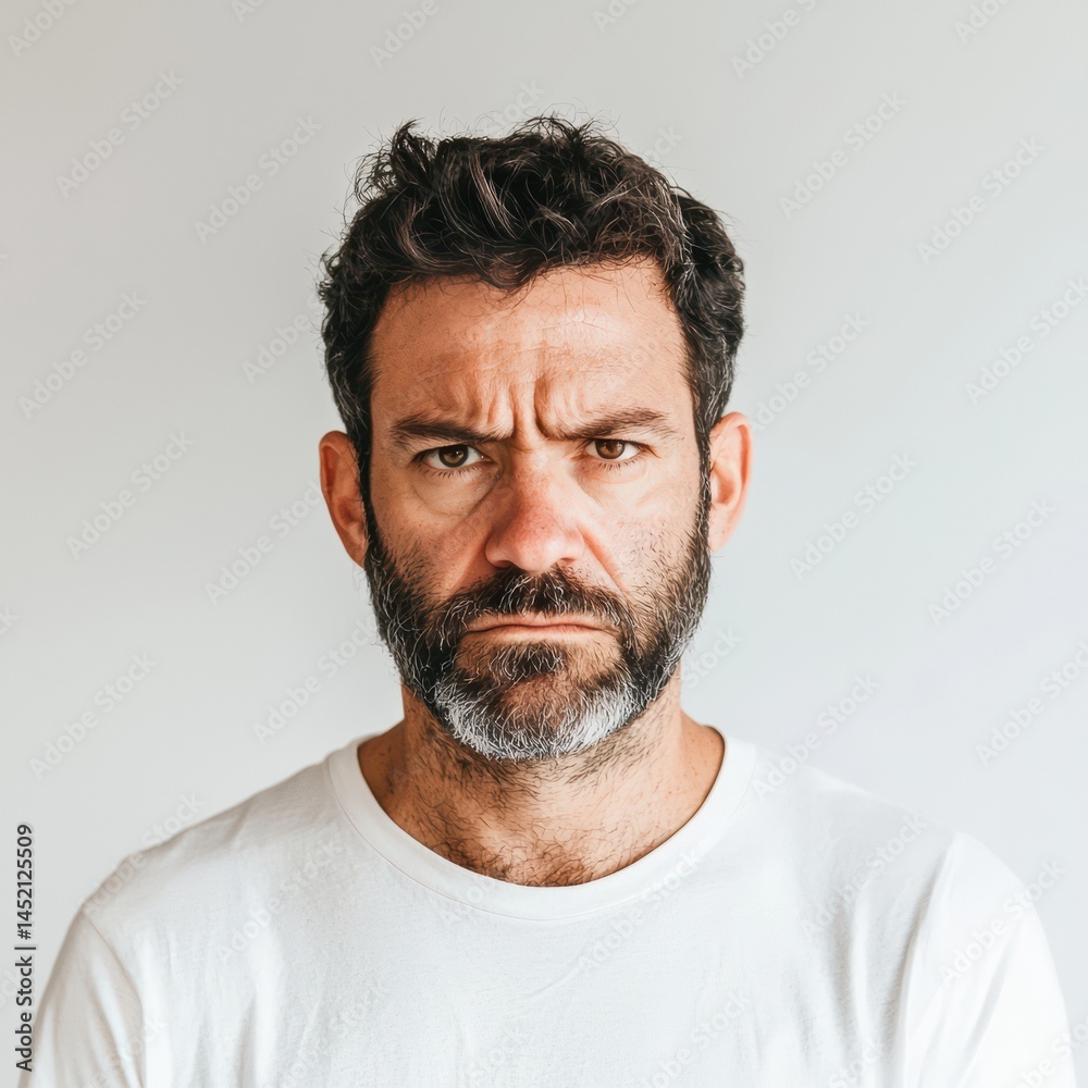 Obraz premium portrait of a middle aged man with a white beard looking angry 