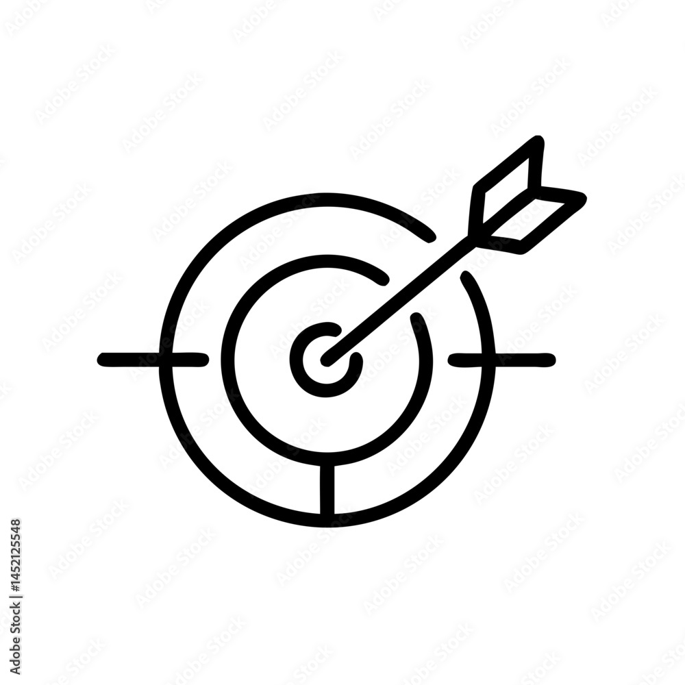 Target with arrow icon in minimal black line style on white background Target with arrow icon in minimal black line style on white background