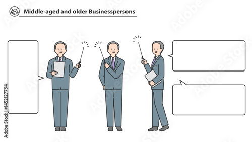 指示棒で説明する中高年のビジネスパーソン　全身アバター