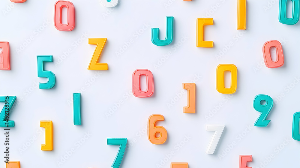 Fototapeta premium Colorful numbers and letters pattern on white background