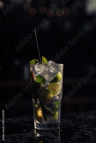mojito cocktail on black background